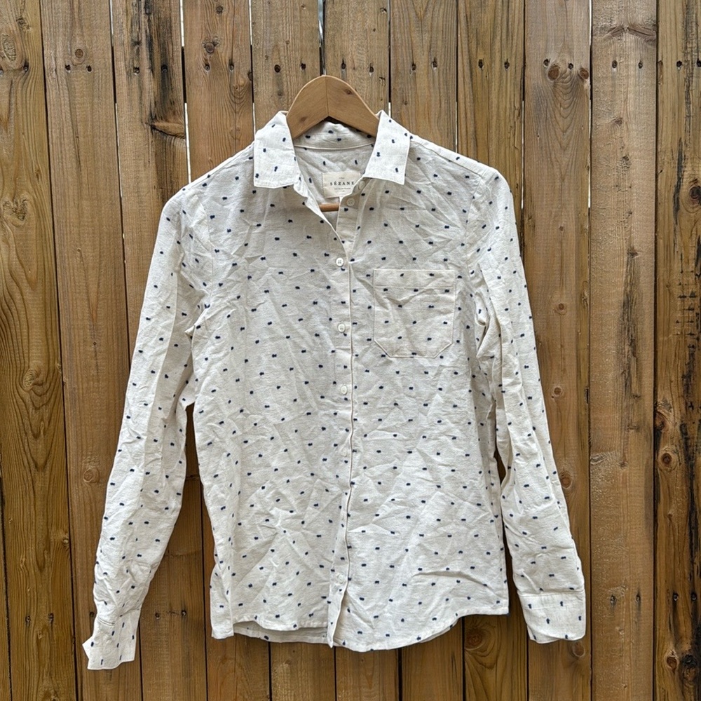 Cream Button-Up Shirt with Black Accents